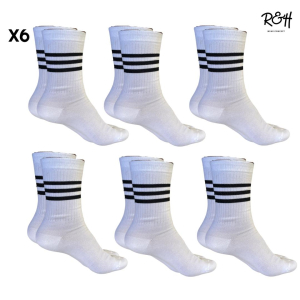 Pack 6 paires de chaussettes blanc 3 pandes noir